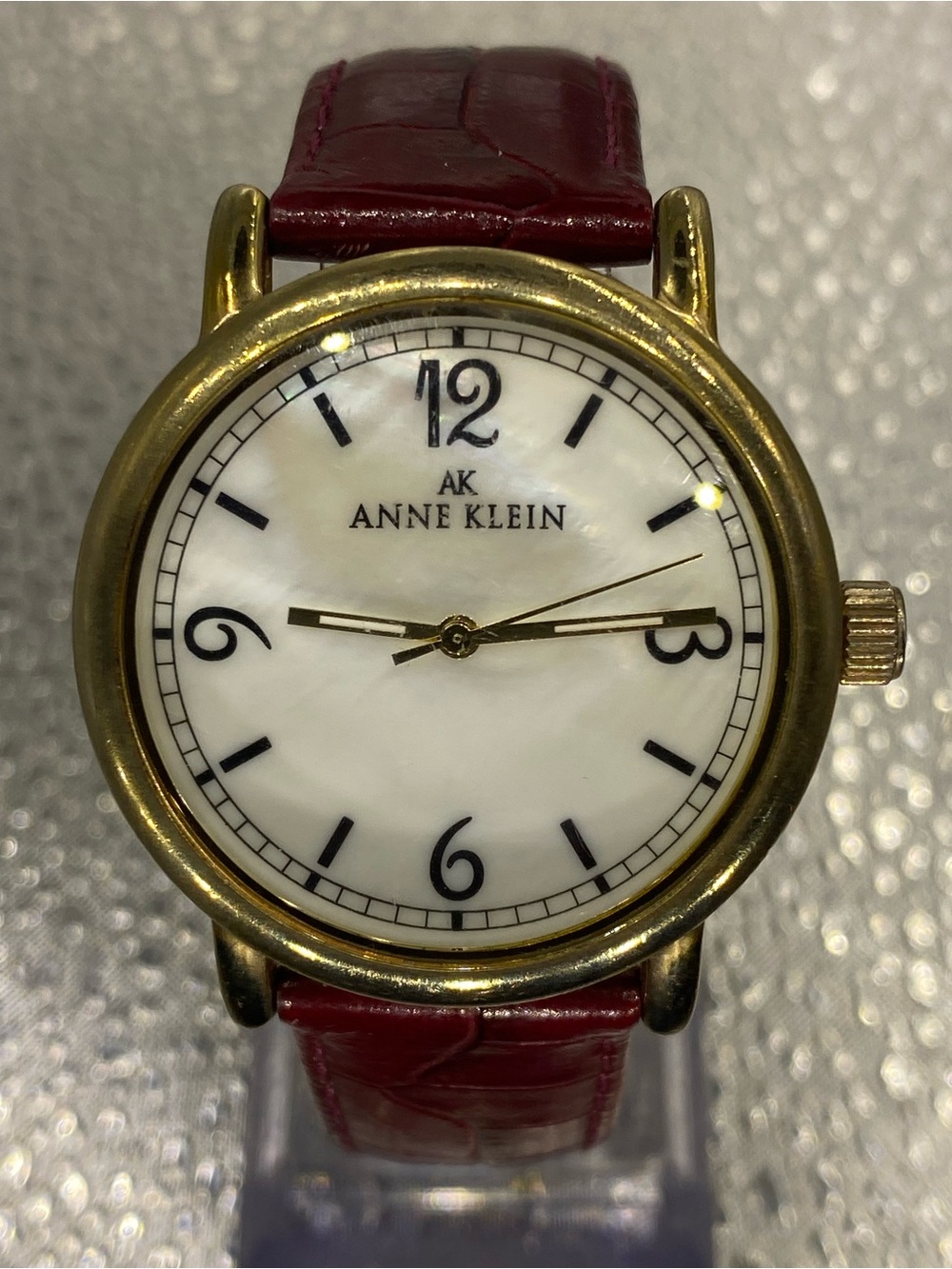 Men’s ^^^ Anne Klein  *** Gold Case Watch / Burgundy / Tan  Leather Strap ***